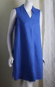 NWT JAEGER UK 12 EU 40 Runs 8 US M FRENCH BLUE 100% LINEN V-Neck Dress - Picture 1 of 8