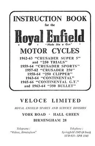 (1072) 1957-1966 Royal Enfield 250cc & 350cc models instruction book - Picture 1 of 1