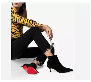 NIB Auth Christian Louboutin Bootie Boots So Kate Black Suede 55 Kitten Heel 36 - Picture 1 of 21
