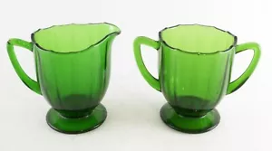 Martinsville Addie 12 Punkt Vertiefung Glas Smaragd Milchkännchen Offen Zucker Set EUC - Bild 1 von 8