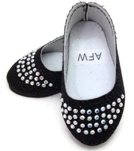 Black Glitter Flats w/Rhinestones Shoes for 18 inch Doll Clothes Girl - Picture 1 of 4