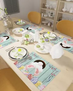 Easter Day Placemats Set Of 6egg Rabbit Tail Table Matsnon Slip Washable Flower - Picture 1 of 7