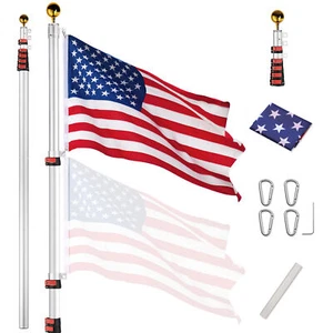 30FT Flag Pole Telescopic Aluminum Flagpole Kit 3x5' US Flag Fly America 2 Flag - Picture 1 of 11