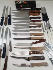 Vtg Butcher Steak Kitchen Knife Lot 64 Total Sheffield Imperial LaCuisine Ekco - Picture 1 of 17