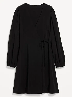 Mini vestido envolvente Old Navy para mujer manga abullonada negro talla XS o pequeño Foto 1 de 4
