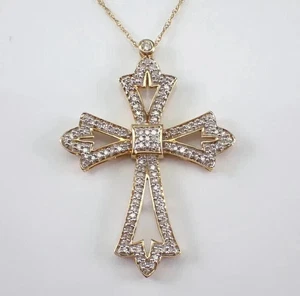 3CT Round Cut Lab Created Diamond Cross Pendant 14K Yellow Gold Plated Chain - Picture 1 of 4