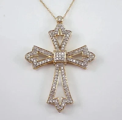 3CT Round Cut Lab Created Diamond Cross Pendant 14K Yellow Gold Plated Chain - Image 1 of 4