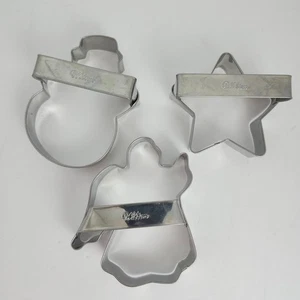 Wilton Set Of 3 Metal Christmas Cookie Cutters W/Handles Angel Star Snowman - Picture 1 of 9