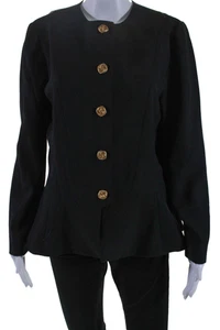Leslie Fay Collection Round Neck Long Sleeves Button Up Jacket Black Size 12 - Picture 1 of 5
