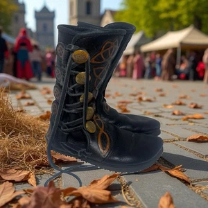 Botas renacentistas celtas para mujer mocasines con cordones talla 7 cuero toro pesado - Imagen 1 de 10