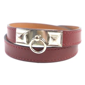 HERMES Collier de Chien Leather Bracelet Hardware Red BRN Engraved Women's Ex+ - Picture 1 of 10