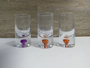 Color Bubble Bottom Tall Shot Glasses Lot of 3 - Picture 1 of 9