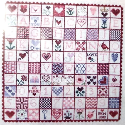 Blue Ribbon Designs SEALED WITH A KISS Sampler Chart - Image 1 of 3