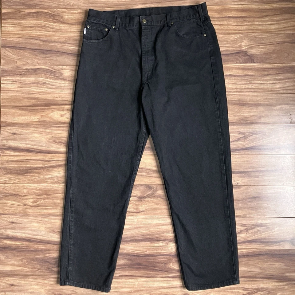 Pantalones de mezclilla vintage de algodón lavado oscuro relajados negros 40x36 Carhartt Jeans para hombre Foto 1 de 4
