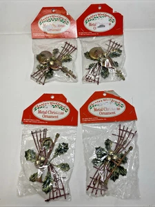 Vintage Santa’s Workbench Metal Chistmas Ornaments 1992 Trumpet Guitar Set 4 New - Picture 1 of 15