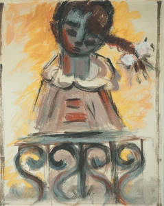 Roger CRUSAT: Junges Mädchen am Fenster - Gouache auf Papier - Bild 1 von 6