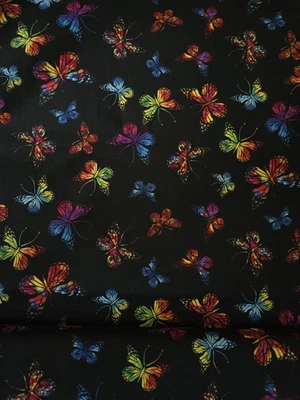 BTY X 44"W Mariposas Brillantes Sobre Negro #1416 Algodón Acolchado Costura Artesanía  Foto 1 de 4