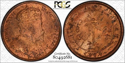 British Ceylon, 1904 Edward VII Cent. PCGS MS 63 RB. 2,529,000 Mintage. - Image 1 of 4