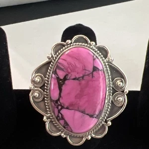 Großer Southwestern Sterlingsilber Ring Dahlie rosa Kirschblüte - Bild 1 von 18