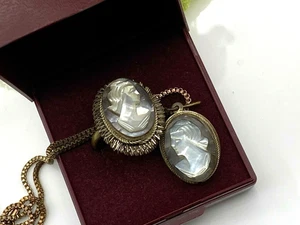 Vintage Elizabeth Duke Pendant and Ring Set Cameo Gold Metal Boxed Size P - Picture 1 of 12