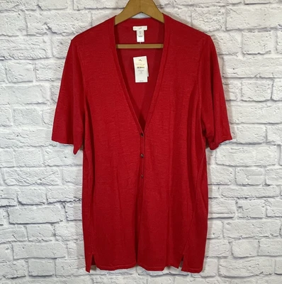 Cárdigan J Jill Mezcla de Lino Para Mujer Plus 1X Túnica Manga Corta Rojo Festivo Nuevo con Etiquetas  Foto 1 de 4