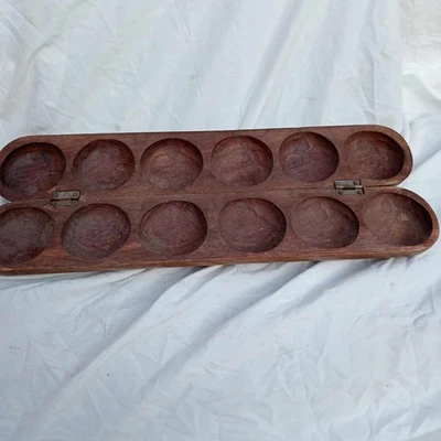 Vintage Mancala Hand Carved Hinged Wooden Mancala Game Board Piece - Image 1 of 4