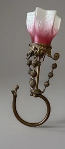 Antique Vintage Brass Victorian Gas Light Wall Sconce Adjustable Welsbach Shade - Picture 1 of 24