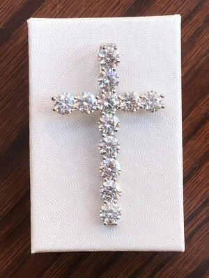 Colgante Cruz Circonita Circonita Grande Para Hombre Plata de Ley 925 49mm/1.93" para Cadena de Tenis Foto 1 de 4