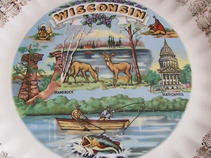 Unmarked Wisconsin Collector Plate 10 In. Across -- Deer, Fishing, Scenery, etc. - Picture 1 of 12