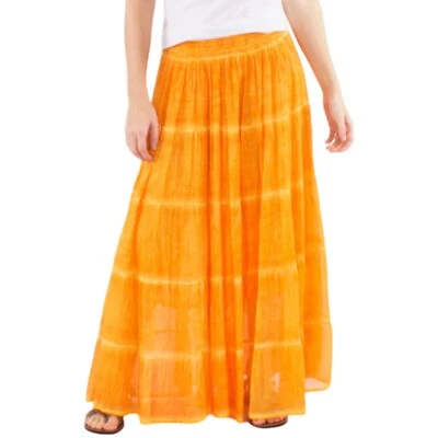 Jupe Longue Bohème Tie-Dye, Moutarde Vif, Style Maxi à Volants, Taille Élastique - Photo 1/3