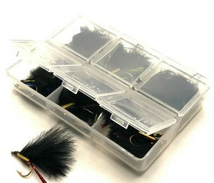 Trout Fly fishing CORMORANT BOX Multi quant. mini 6 section box BARBED/BARBLESS - Picture 1 of 2