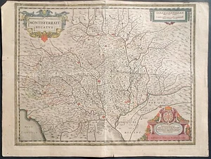 Stampa Antica monferrato piemonte Hondius Alba Torino 1639 carta geografica - Picture 1 of 9