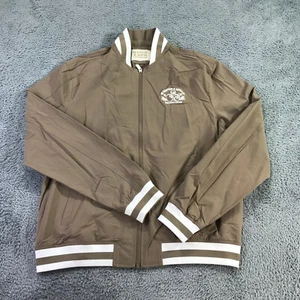 Scotch Soda Jacket Mens Medium Bomber Jacket Full ZIp Varsity Beige White - Picture 1 of 12
