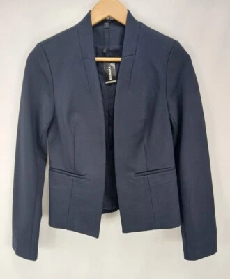 Chaqueta Blazer Express Azul Marino Sin Cuello Frente Abierto Para Mujer Talla 4 Elastizada Nueva con Etiquetas Foto 1 de 4