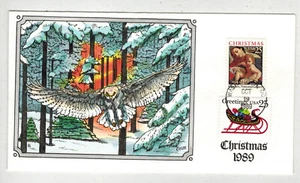 1989 COLLINS HANDPAINTED CHRISTMAS DUAL FDC MADONNA & XMAS SLEIGH - Picture 1 of 1