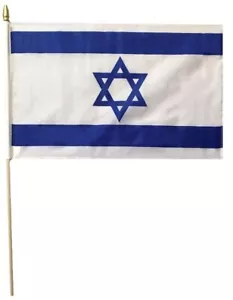 Israel Israeli Flag 12x18 Inch 12" x 18" Hand Flag On Stick - Picture 1 of 1