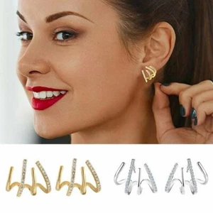 Damenmode Zirkonia Hochzeit vier Krallen Reihe Ohrstecker Schmuck Geschenke - Bild 1 von 14