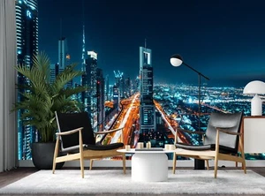 Dubai Wall Mural City Photo Wallpaper Night View Paper Poster Office Modern Art - Imagen 1 de 11