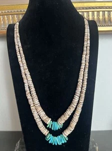 Collana 2 fili Santo Domingo Tabella Turchese Sterling Heishi di Verna Garcia - Foto 1 di 8