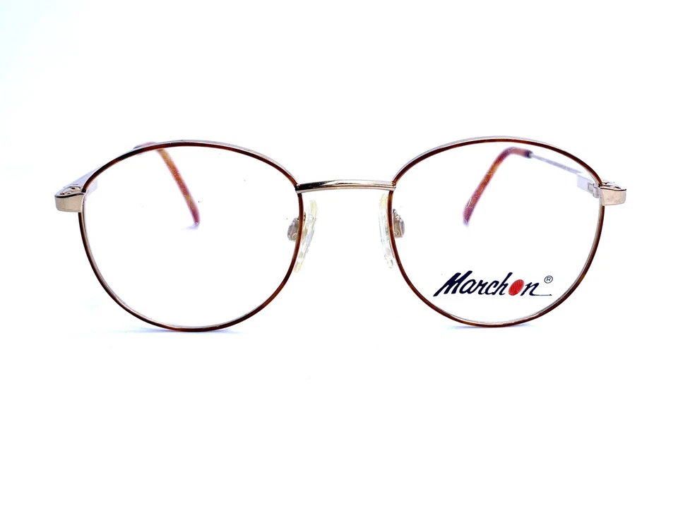New MarchOn Gold Orange Metal Round Eyeglasses W Flex Temple Horizon 46 18 140 - Image 1 of 4