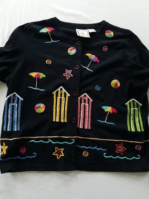 Cárdigan grande para mujer Michael Simon talla L algodón bordado botón playa cabaña Foto 1 de 4