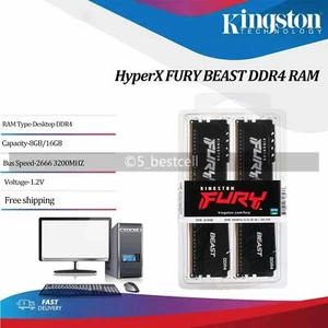 HyperX FURY BEAST DDR4 8GB 16GB 2666 3200 Desktop RAM Memory DIMM 288PIN KIT TAO - Picture 1 of 8