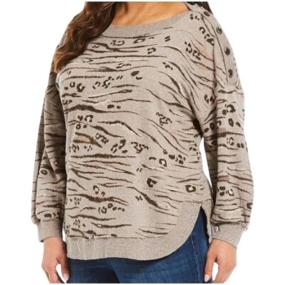 Sudadera Democracy Animal Print Wms Talla 1X Marrón Informal Cuello Barco Foto 1 de 4