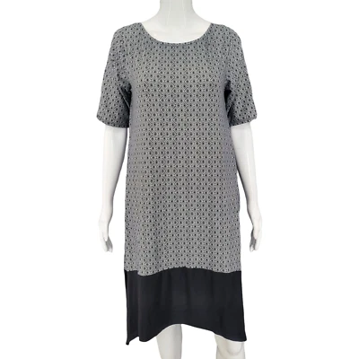 Cuddl Duds Printed Trendy Midi Dress Petite Medium Size Black Top w Pockets - Image 1 of 4