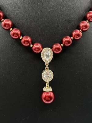 "Collar Charter Club rojo imitación perlas estrás cuentas 18"" nuevo con etiquetas" Foto 1 de 4