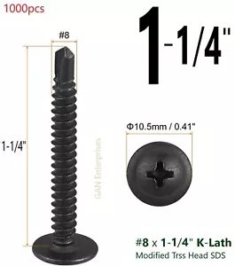 Modified Truss Head Self Drilling / Tapping Screws #8 x 1-1/4" K-Lath Black 1000 - Picture 1 of 4