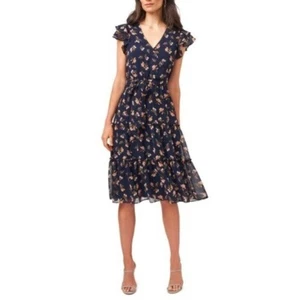 1.State Floral Flutter Sleeve Dress NEW Sz 3X Blue Midi Button Front - Picture 1 of 10