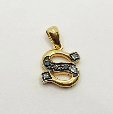 Small 9ct Yellow Gold Letter " S " Black Diamond Charm / Pendant - Image 1 of 4