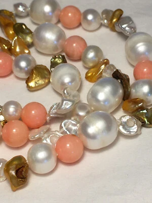 Zierliche echte Keshiperlen-Korallen-Perlenkette einzigartig ! - Bild 1 von 4