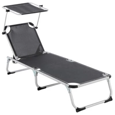 Divero Sonnenliege Sonnendach schwarz 187x57 cm Alu Campingliege klappbar Keret - Bild 1 von 4